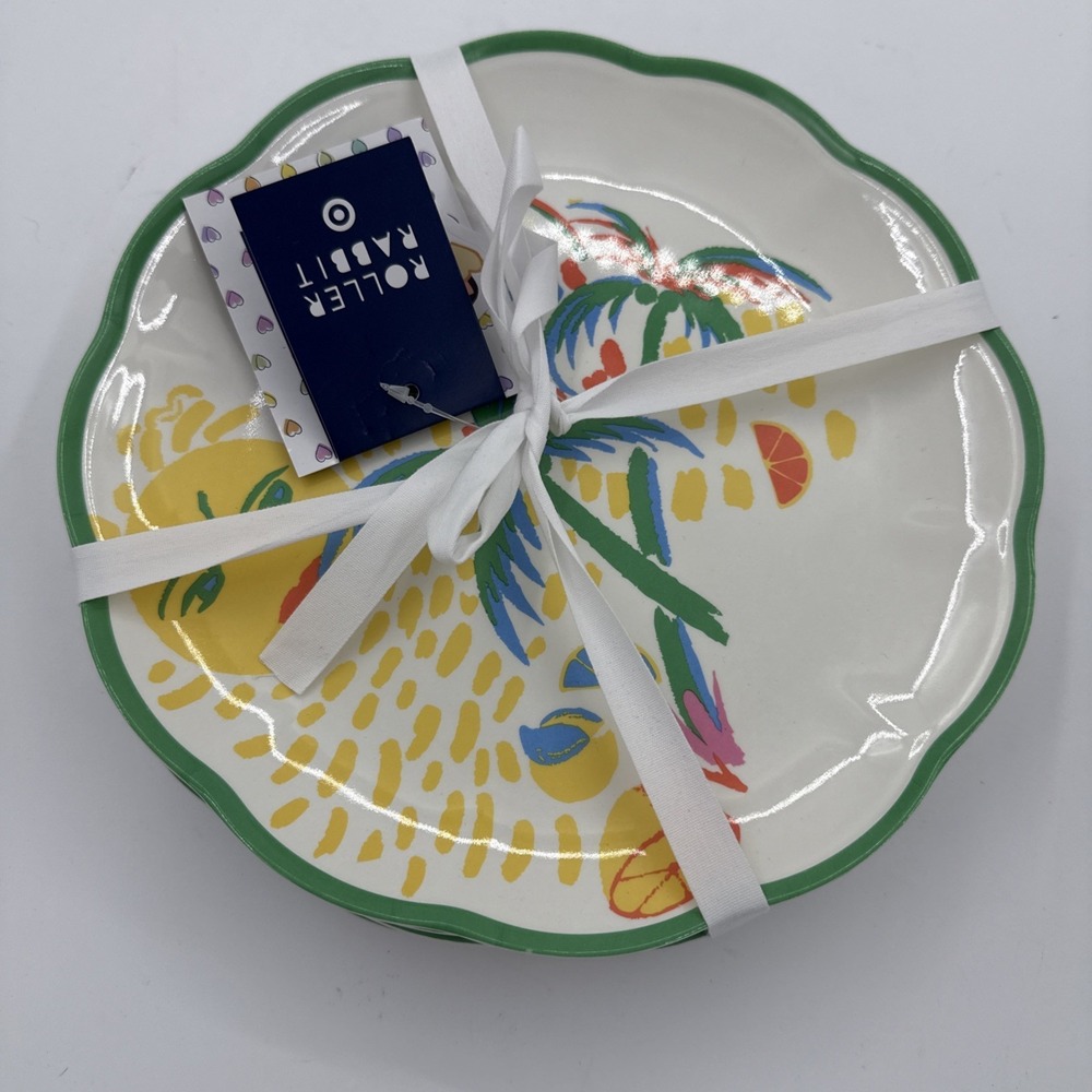 4pc Vacation Melamine 9" Salad Plates Yellow/Green - Roller Rabbit x Target NWT